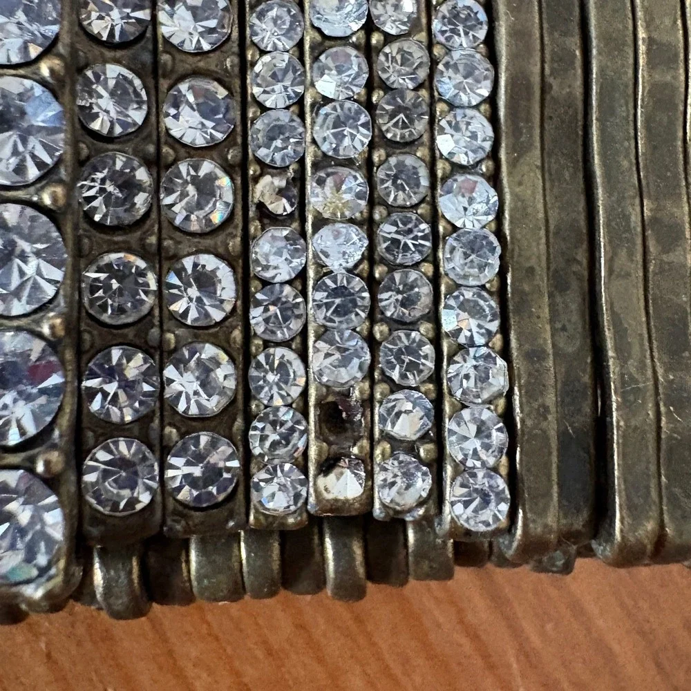 Vintage Style‎ Brass Tone Rhinestone Wide Stretch Cuff Statement Bracelet